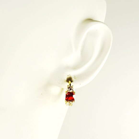 SAVVY CIE JEWELRY January Birthstone Gold Plated Red & Clear CZ Hoop Earrings - Picture 7 of 7